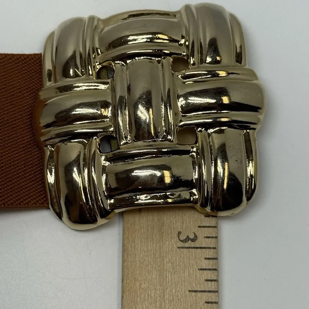Vintage Skaffles Gold Tone Metal Braided Design Terra Cotta Color Elastic Belt